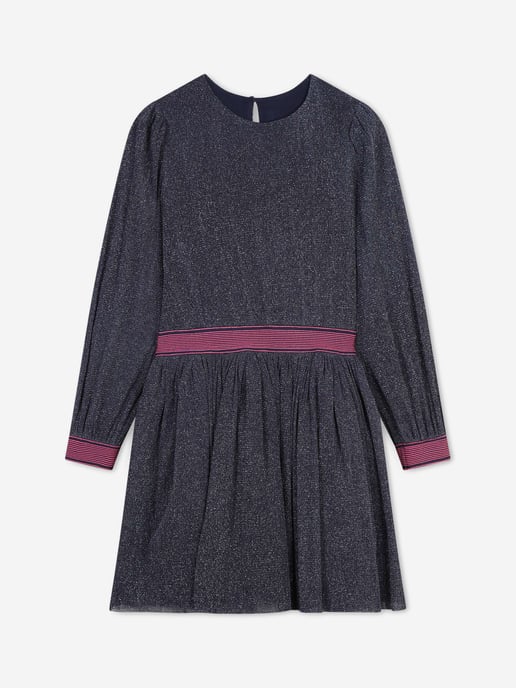 Billieblush Girls Glitter Mesh Dress in Navy