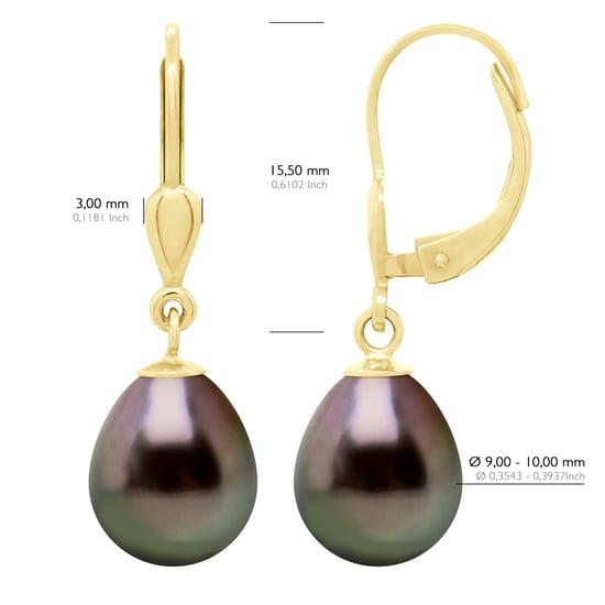 Ohrringe aus Gelbgold 375 und echten Tahiti-Zuchtperlen Birne 9-10 mm - Image 2