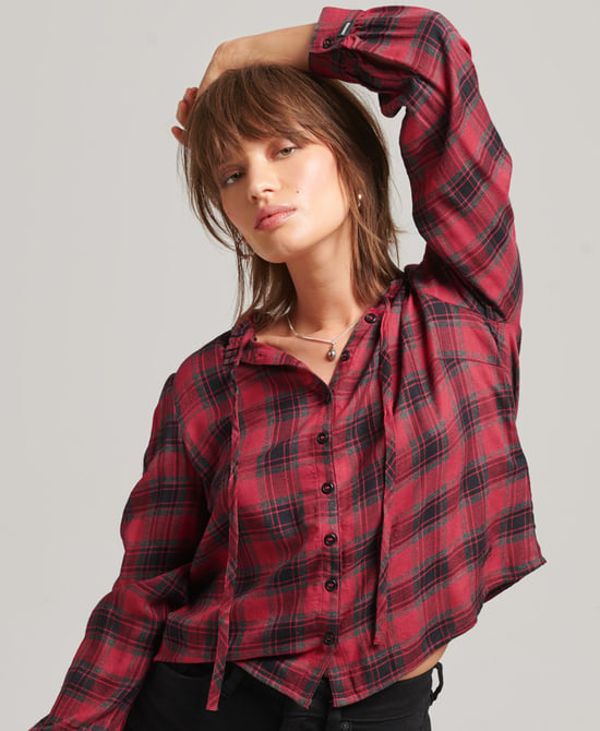 Superdry Ruffle Trim Long Sleeve Check Shirt