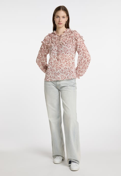 Dreimaster Rüschenbluse Damen Weiss Rost - Image 2