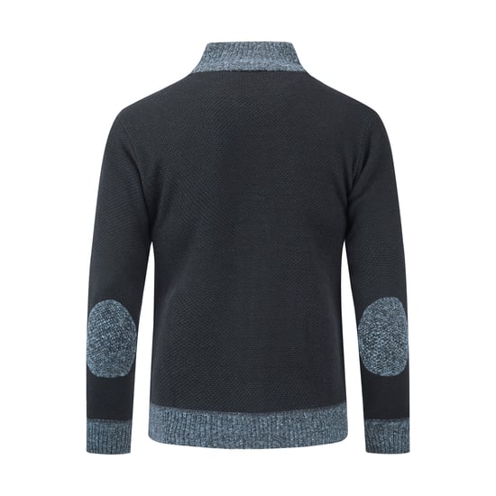 Men's Cardigan with Zip Stand-Up Collar Cardigan Chunky Knit Lined Jumper for Winter Navy