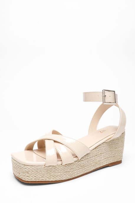 Nude Faux Leather Strappy Woven Wedges