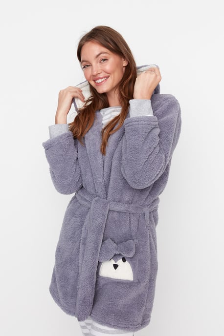 Trendyol Femmes Manche longue Col en V Court Robes de chambre - Image 2