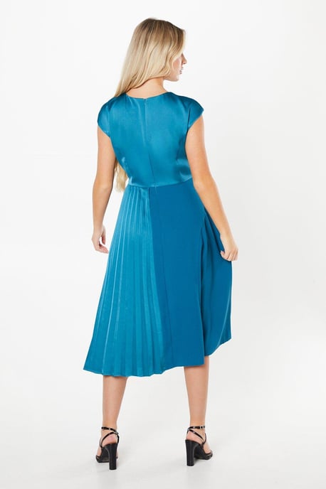 Petite Pleated And Panelled Contrast Tie Satin Midi Dress