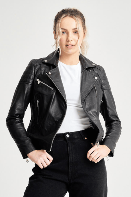 Barneys Originals Tall Grain Detailed Clara Leather Biker Jacket