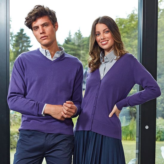 Premier Herren Strick-Pullover mit V-Ausschnitt (Violett) - Image 5