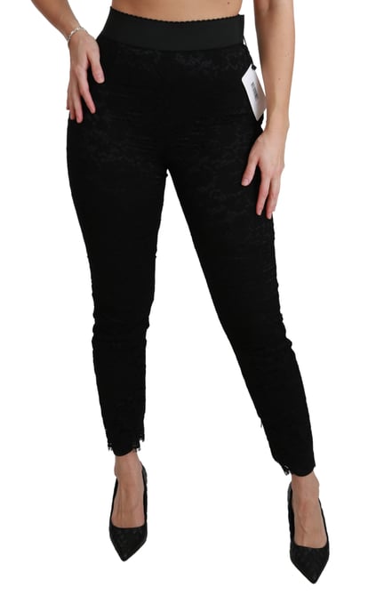Dolce & Gabbana Women's Black Lace Skinny High Waist Cotton Pants