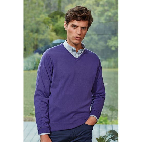 Premier Herren Strick-Pullover mit V-Ausschnitt (Violett) - Image 2