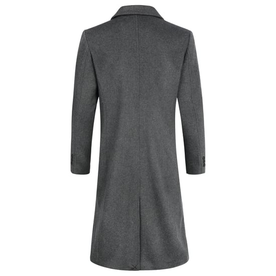 Herren Winter Wollmantel Knielang Slim Fit Umlegekragen Business M?ntel Grau - Image 3