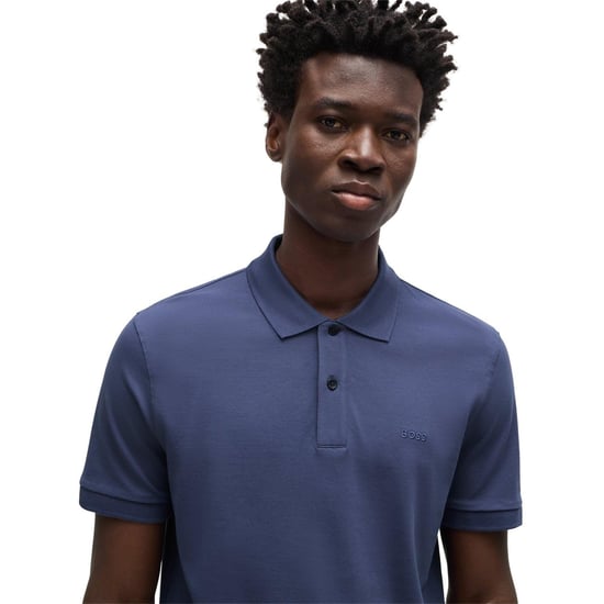 Men's Boss Pallas Embroidered Logo Polo Shirt in Navy - Image 4