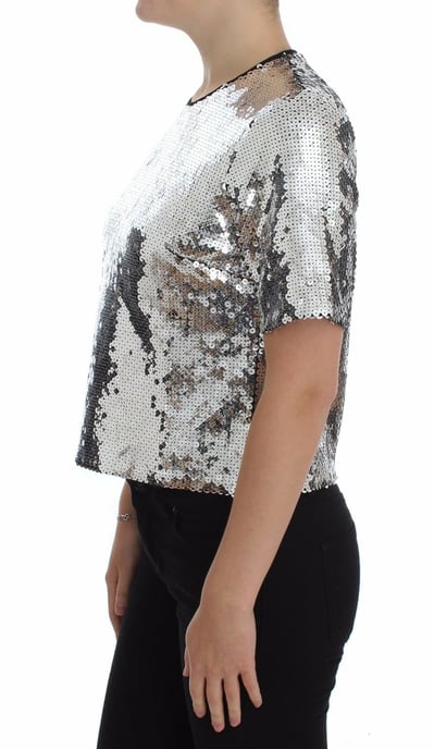 Dolce & Gabbana Frauen Bluse T-Shirt mit Rundhalsausschnitt aus silbernen Pailletten - Image 2