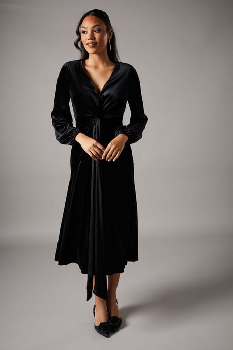 Coast Womens A-Line Dress Black Polyester Long Sleeve Midi Satin - Image 1