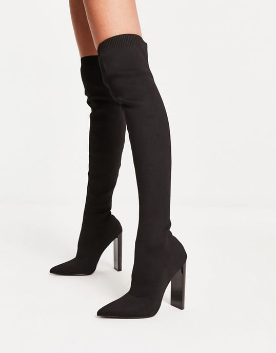 ASOS DESIGN Petite Kylee high-heeled knitted over the knee boots in black