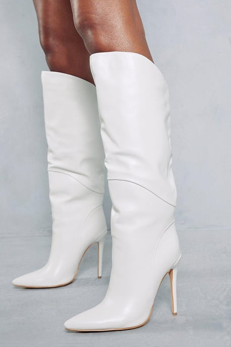 Leather Look Dipped Knee High Boots