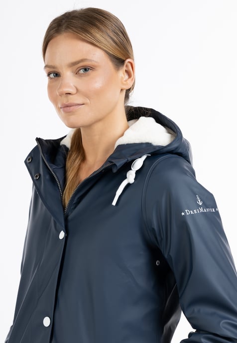 Dreimaster Regenjacke mit Webpelzfutter Damen Marine - Image 3