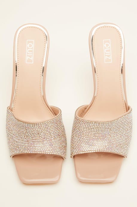 Nude Diamante Heeled Mule Sandal