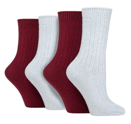 4er-Pack Damen Kaschmir-Stiefelsocken | Wildfeet | Gerippte Crew Wollbettsocken - Blau/Mauve - Image 1