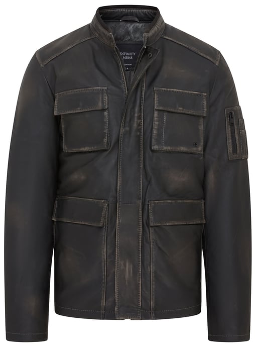 Mens Vintage Black Leather Safari Jacket - Fagernes
