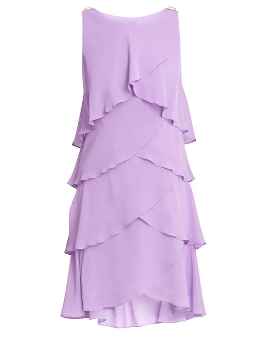 Vesta Jewel-Shoulder Tiered Cocktail Dress