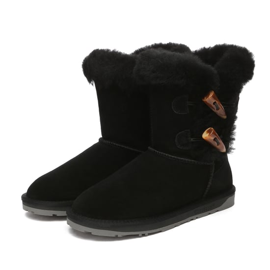 EVER AU Women Stork Horn Toggle button Short Boots - Black