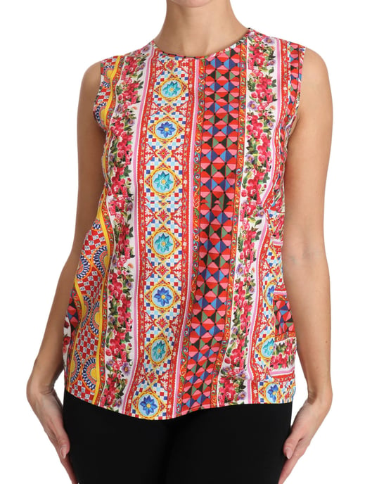 Dolce & Gabbana Damen Carretto Print Pure Cotton Tanktop Blumenshirt - Image 4