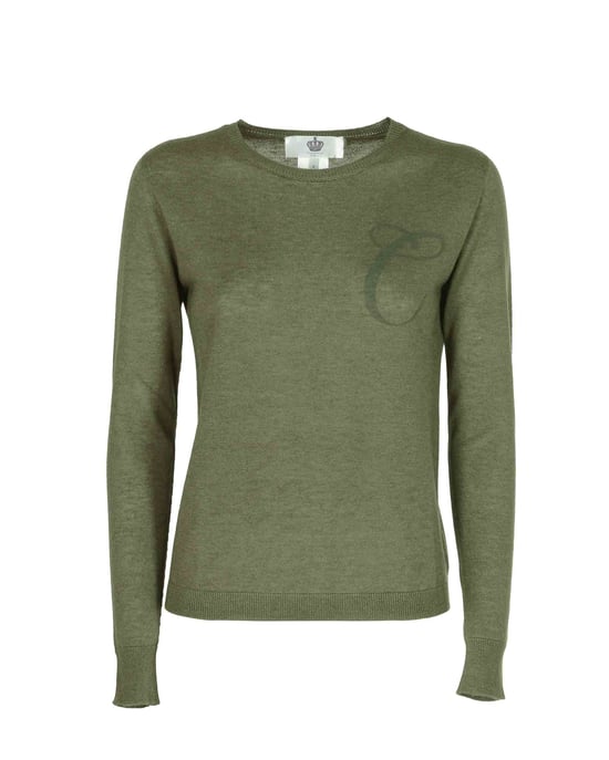 Crown Of Edinburgh Cashmere Long Sleeve Art 004 Green Letter C