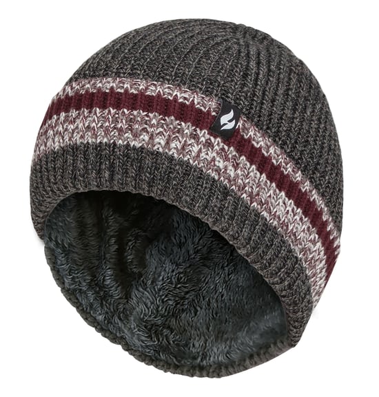 Mens Turnover Cuff Winter Beanie | Wärmehalter | Gestrickte gestreifte Thermomütze - Charcoal - Image 1