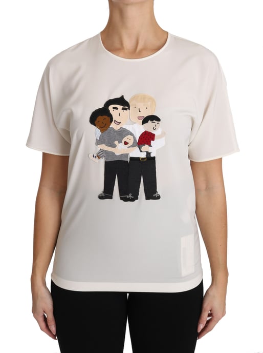 Dolce & Gabbana Damen T-Shirt aus weißer Seidenstretch #dgfamily - Image 1
