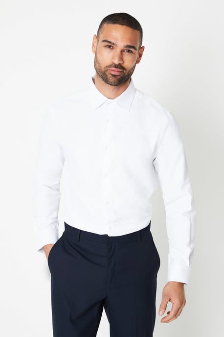 Slim Fit Long Sleeve Herringbone Shirt - Image 1