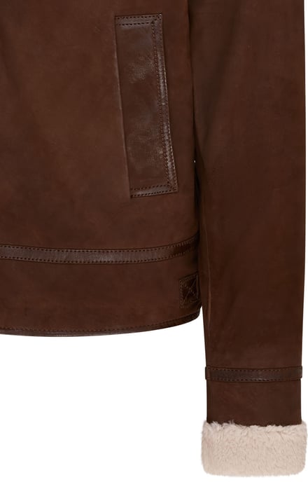 Mens Brown Real Sheep Suede Bomber Aviator Jacket - Sandnes