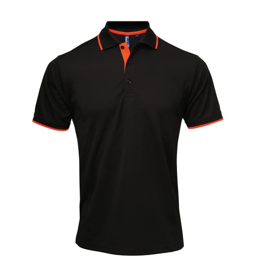 Premier Mens Contrast Coolchecker Polo Shirt (Schwarz/Orange) - Image 1