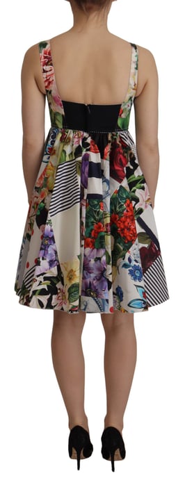 Dolce & Gabbana Mehrfarbige Patchwork Popeline Blumen A-Linien Mini-Falten Damenkleid - Image 2