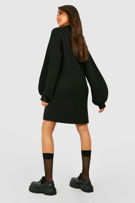 Polo Neck Oversized Knitted Jumper Dress - Image 2