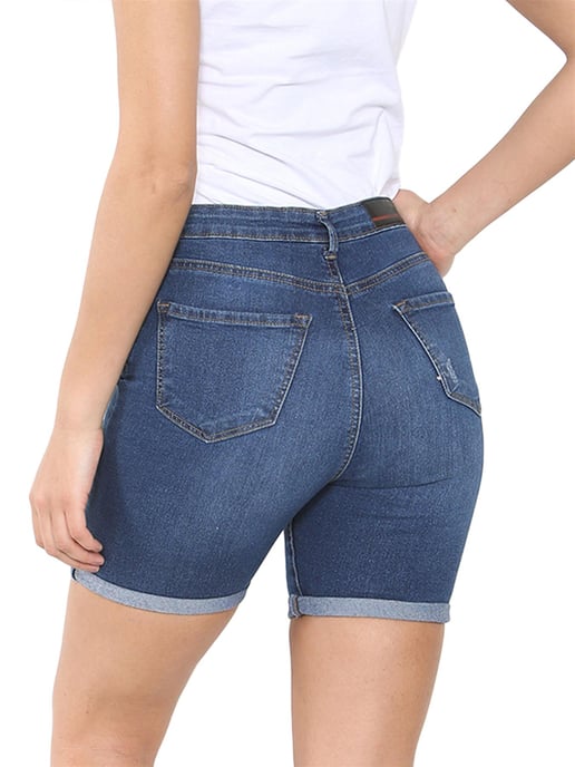 Enzo | Womens Ripped Denim Shorts - Mittelblau - Image 5