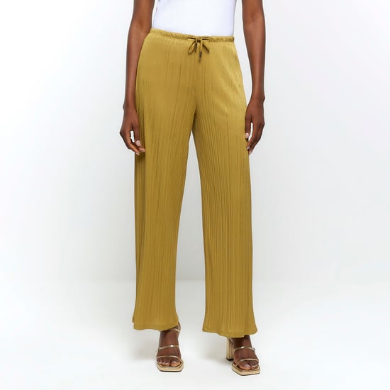 River Island Womens Wide Leg Trousers Green Plisse