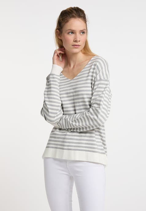 Dreimaster Strickpullover Damen Wollweiss Grau Melange - Image 3
