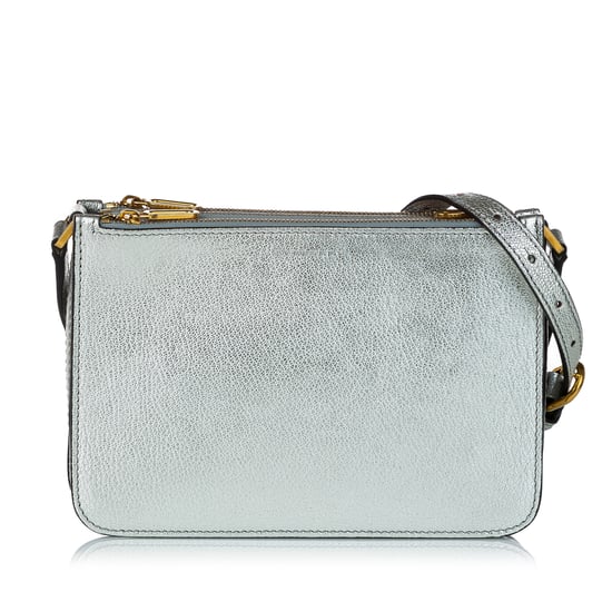 Vintage Burberry Leather Crossbody Bag Silver - Image 1