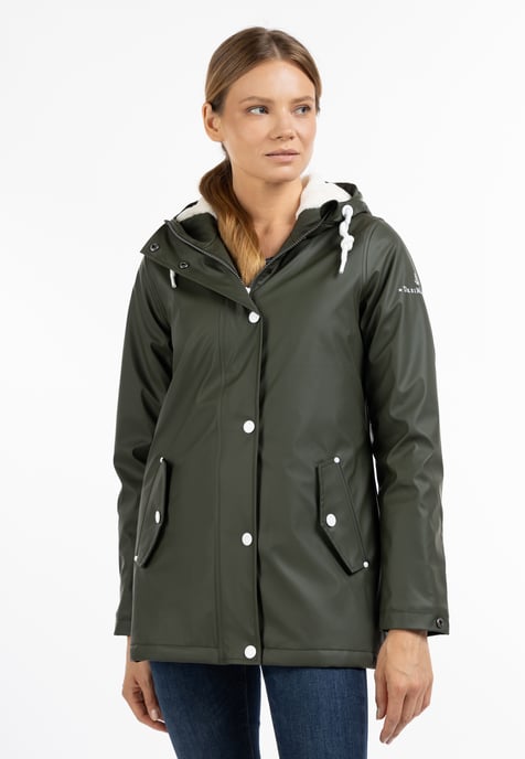 Dreimaster Regenjacke mit Webpelzfutter Damen Dunkeloliv - Image 2