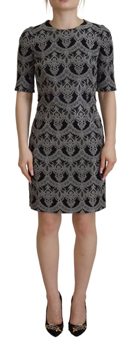 Dolce & Gabbana Schwarz Grauer Jacquard Etuikleid Körperbetontes Damenkleid - Image 1
