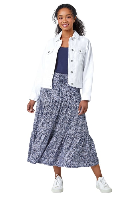 Petite Ditsy Print Tiered A Line Midi Skirt