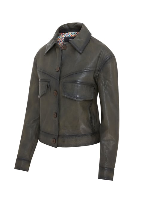 Womens Olive Green Retro Biker Leather Jacket - Kopervik