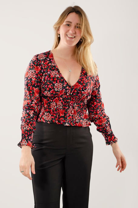 Long Sleeve Ruched Crop Blouse - Image 4