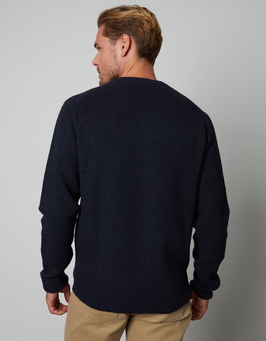Navy 'Ambleside' Crew Neck Ribbed Knitted Jumper