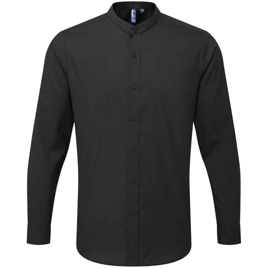 Premier Erwachsene Unisex Langarm Grandad Hemd (Schwarz) - Image 1