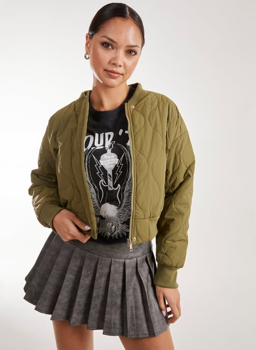 Textured Puffer Bomber Jacket