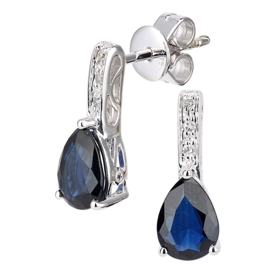 9ct White Gold Diamond and Sapphire Gemstone Teardrop Cut Drop Earrings
