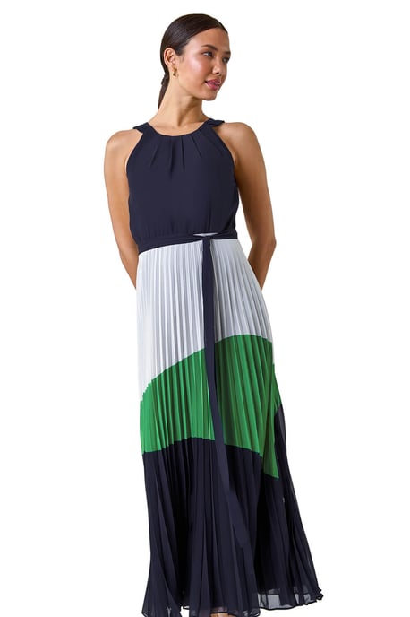Colourblock Pleat Halter Neck Maxi Dress