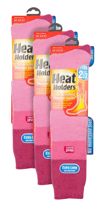 Heat Holders - 3er-Pack Ladies Thermal Knee High Ski Socks | WoMens Thick Winter 2.3 TOG Long Skiing Socks - Light Pink / Raspberry - Image 2