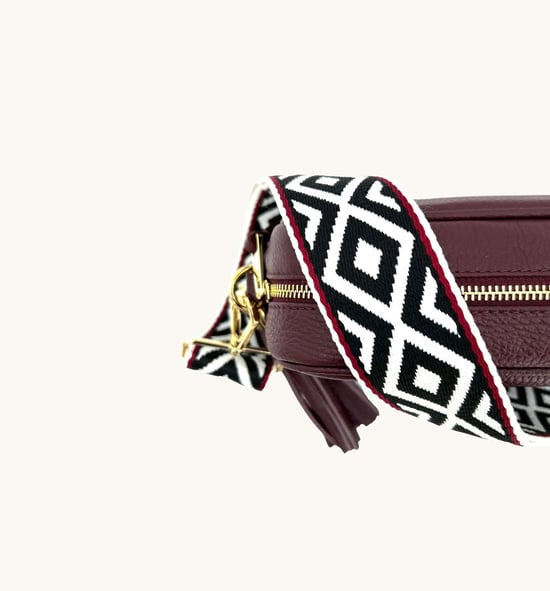 Port Leather Crossbody Bag With Black & Red Aztec Strap