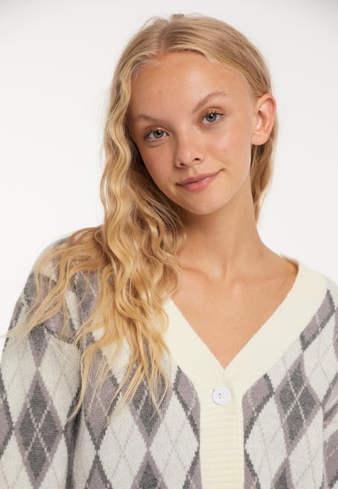 Mymo Strickjacke Damen Wollweiß Mehrfarbig - Image 5